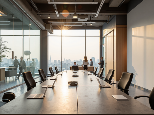 现代化办公环境,宽敞明亮的会议室,员工正在讨论项目方案,室内光线充足,装修现代简约风格